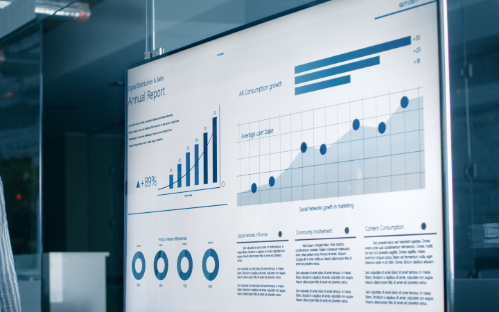 Digital screen showing presentation in a corporate meeting room