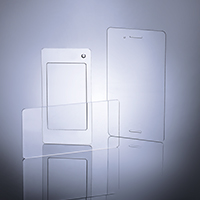 Three clear samples of SCHOTT Xensation® 3D cover glass for smartphones