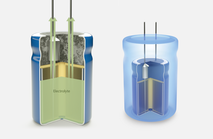 Illustration of the inside of an aluminum electrolyte capacitor