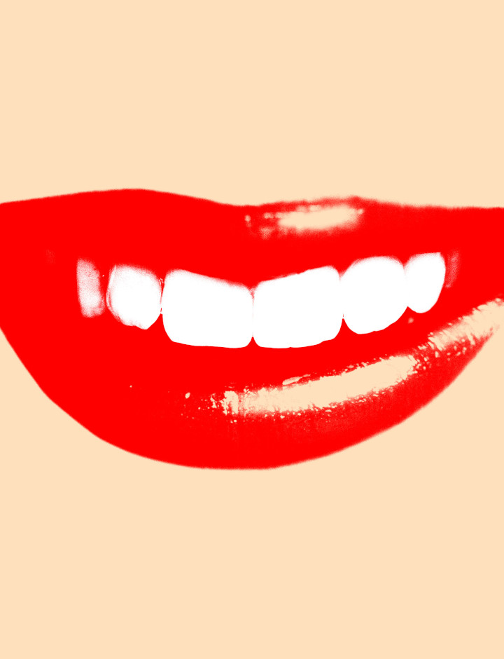 Illustration of smiling red lips and teeth
